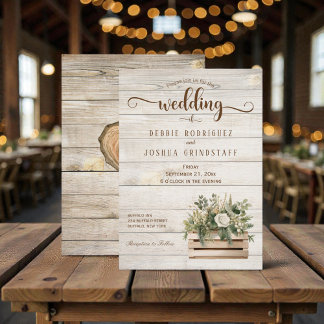 Rustic Flowers on Wood Wedding Invitation Kaart