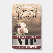 Rustic Flowers & String Lights Sweet 16 VIP-pas Badge (Achterkant)