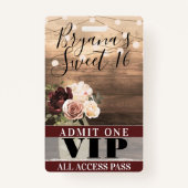 Rustic Flowers & String Lights Sweet 16 VIP-pas Badge (Voorkant)