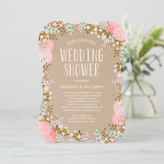 Rustic Flowers | Uitnodiging voor weduwenschoeisel (Staand voorkant)