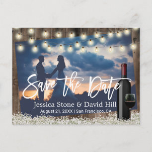 Rustic Flowers Wine Wedding Photo Save the Date Aankondigingskaart
