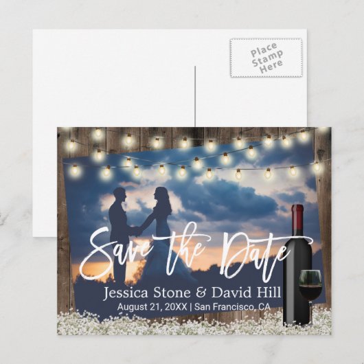 Rustic Flowers Wine Wedding Photo Save the Date Aankondigingskaart (Voorkant / Achterkant)