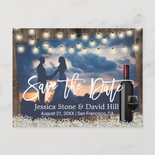 Rustic Flowers Wine Wedding Photo Save the Date Aankondigingskaart (Voorkant)