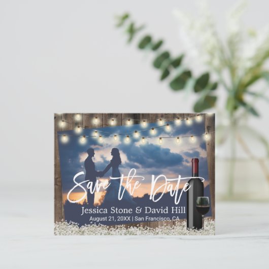 Rustic Flowers Wine Wedding Photo Save the Date Aankondigingskaart (Staand voorkant)