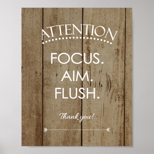 Rustic Focus Aim Flush Funny Bathroom Sign. Poster (Voorkant)