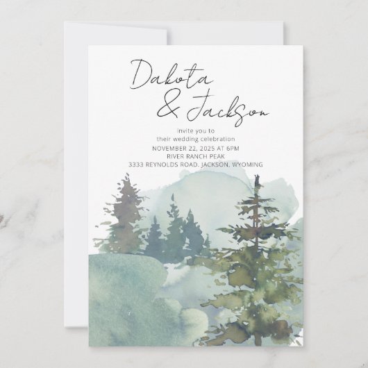 Rustic Foggy Forest Mountain Wedding Invitation Kaart (Voorkant)