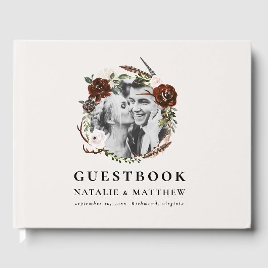 Rustic foliage and antler wedding gastenboek (Voorkant)