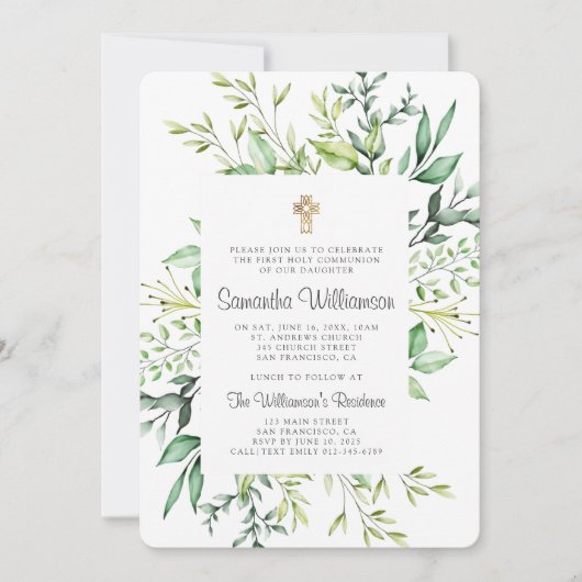 Rustic Foliage Cross First Community Invitation Kaart (Voorkant)