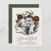Rustic foliage en antler save the date notificatio aankondiging (Voorkant / Achterkant)