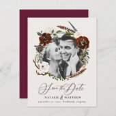 Rustic foliage en antler save the date notificatio aankondiging (Voorkant / Achterkant)