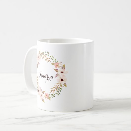Rustic Foliage en Floral Wreath Personalized Mug Koffiemok (Voorkant links)