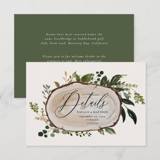 Rustic Foliage Farmhouse Elegant Wedding Details Informatiekaartje (Voorkant / Achterkant)