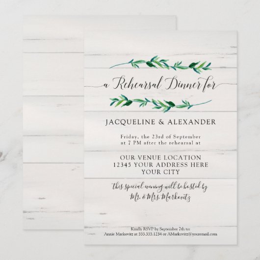 Rustic Foliage Greenery Waterverf White Wood Kaart (Voorkant / Achterkant)