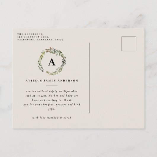 Rustic foliage met geboorteaankondiging foto's aankondigingskaart