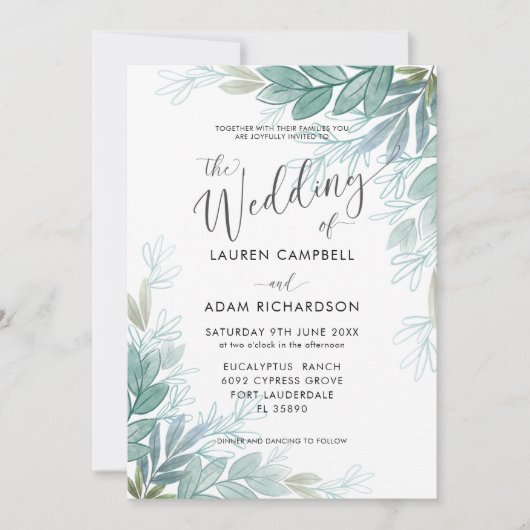 Rustic Foliage Sage Green & Blauwgroen Greenery We Kaart (Voorkant)