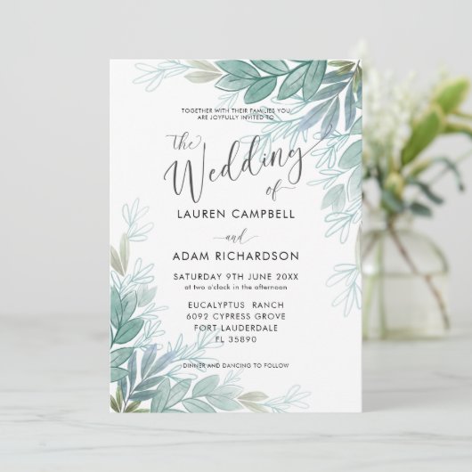 Rustic Foliage Sage Green & Blauwgroen Greenery We Kaart (Staand voorkant)