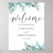 Rustic Foliage Sage Green Calligraphy Wedding Sign Poster (Voorkant)