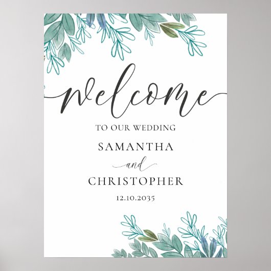 Rustic Foliage Sage Green Calligraphy Wedding Sign Poster (Voorkant)