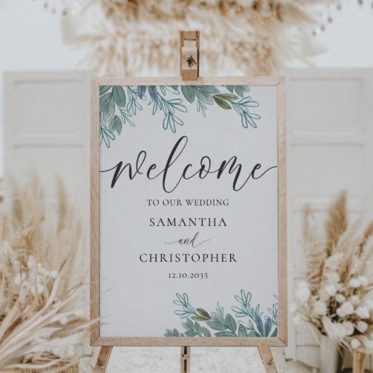 Rustic Foliage Sage Green Calligraphy Wedding Sign Poster