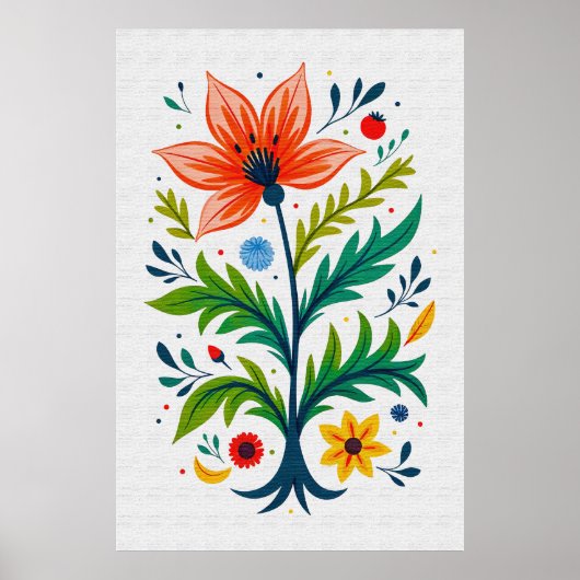 Rustic Folk Art Floral Tree Canvas Print Style (Voorkant)