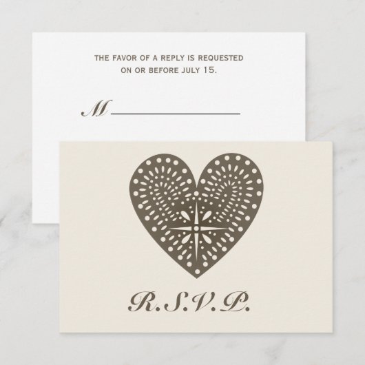 Rustic Folk Art geïnspireerd harthuwelijk RSVP (Voorkant / Achterkant)