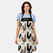 Rustic Folk Art Rooster Pattern, Farmhouse Kitchen Schort (Gedragen)