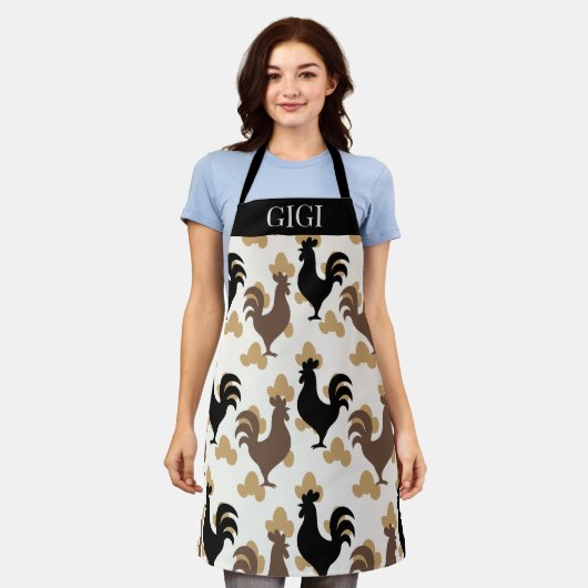 Rustic Folk Art Rooster Pattern, Farmhouse Kitchen Schort (Gedragen)