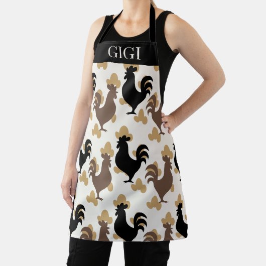 Rustic Folk Art Rooster Pattern, Farmhouse Kitchen Schort (Insitu)