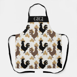 Rustic Folk Art Rooster Pattern, Farmhouse Kitchen Schort