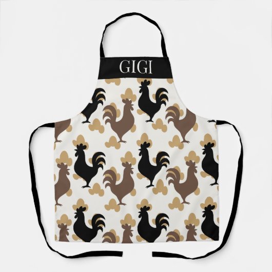 Rustic Folk Art Rooster Pattern, Farmhouse Kitchen Schort (Voorkant)