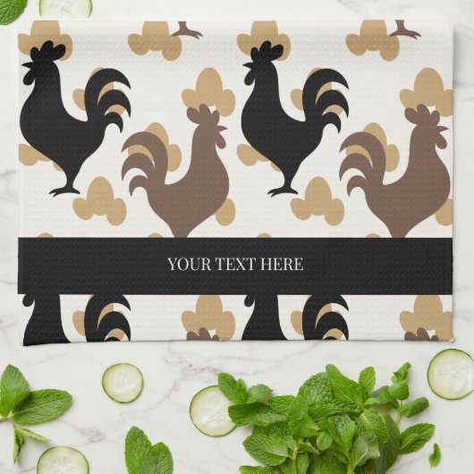 Rustic Folk Art Rooster Pattern, Farmhouse Kitchen Theedoek (Gevouwen)