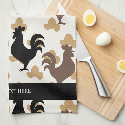 Rustic Folk Art Rooster Pattern, Farmhouse Kitchen Theedoek (Quarter Fold)