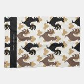 Rustic Folk Art Rooster Pattern, Farmhouse Kitchen Theedoek (Horizontaal)