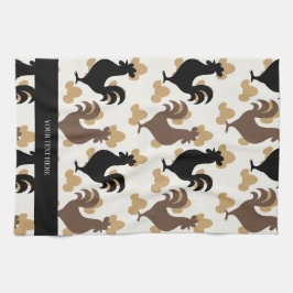 Rustic Folk Art Rooster Pattern, Farmhouse Kitchen Theedoek