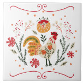 Rustic Folk Art Rooster Tegeltje (Voorkant)