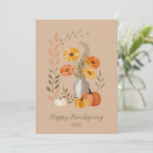 Rustic Folk Art Vase Flowers Pumpkin Friendsgiving Kaart (Staand voorkant)