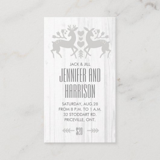 Rustic Folk Deer Jack en Jill Ticket // Gray (Voorkant)