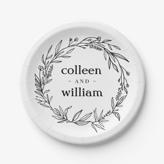 Rustic Folk Wildflower Wreath Wedding Papieren Bordje (Voorkant)