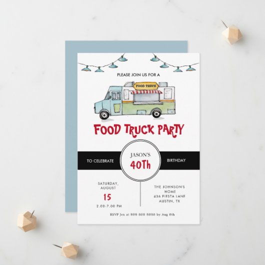 Rustic Food Truck Birthday Party Invitation Aankondiging (Voorkant / Achterkant in situ)