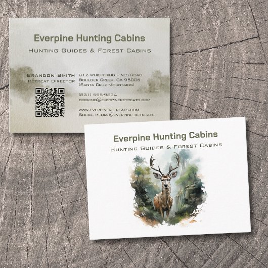 Rustic Forest Antler Deer Hunting Cabins QR-code Visitekaartje