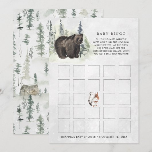 Rustic Forest | Baby Shower Bingo kaart (Voorkant / Achterkant)