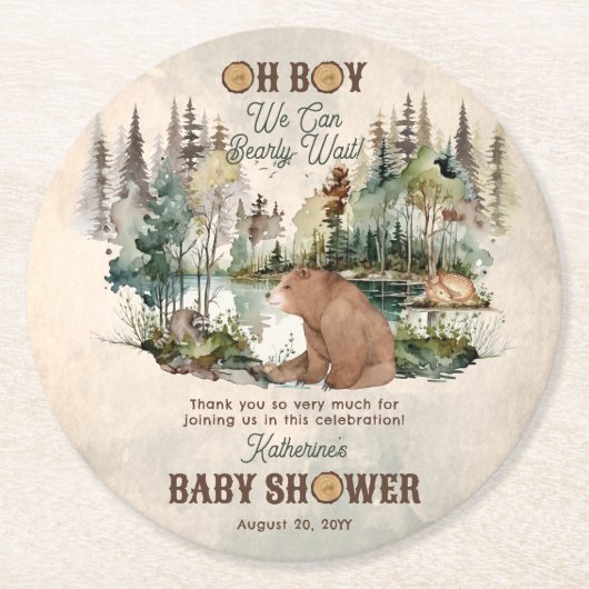 Rustic Forest Barly Wait Baby shower Bedankt Ronde Kartonnen Onderzetter (Voorkant)
