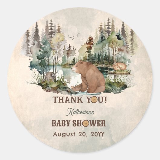 Rustic Forest Barly Wait Baby shower Bedankt Ronde Sticker (Voorkant)