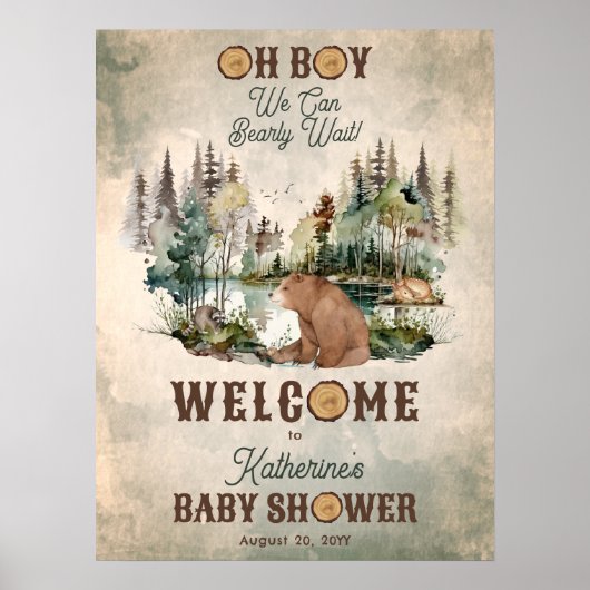 Rustic Forest Barly Wait Baby shower Welcome Poster (Voorkant)