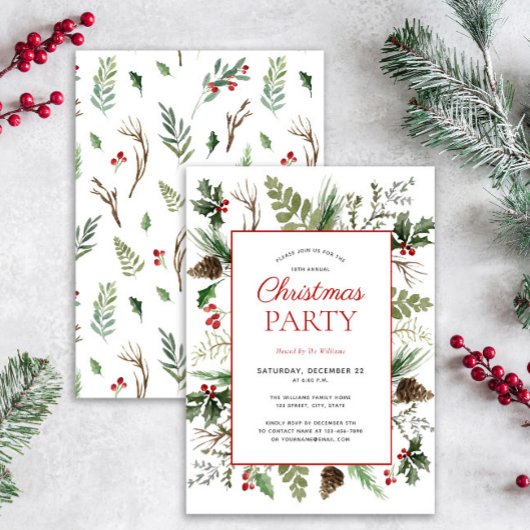 Rustic Forest Berry Pinecone kerst Uitnodiging