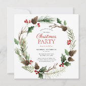 Rustic Forest Berry Pinecone Wreath Holiday Party Kaart (Voorkant)