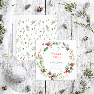 Rustic Forest Berry Pinecone Wreath Holiday Party Kaart