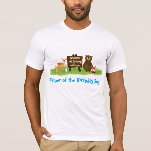 Rustic Forest Birthday Party Animals Father  T-shirt (Voorkant)