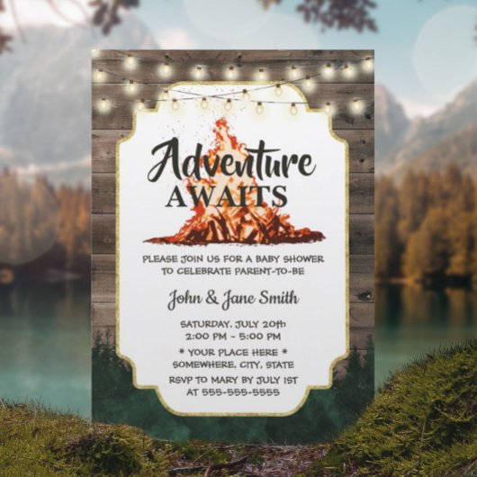 Rustic Forest Bonfire Adventure wacht Baby shower Kaart