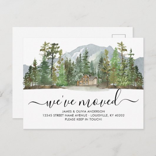 Rustic Forest Bossen We hebben New Home Moving ver Aankondigingskaart (Voorkant / Achterkant)